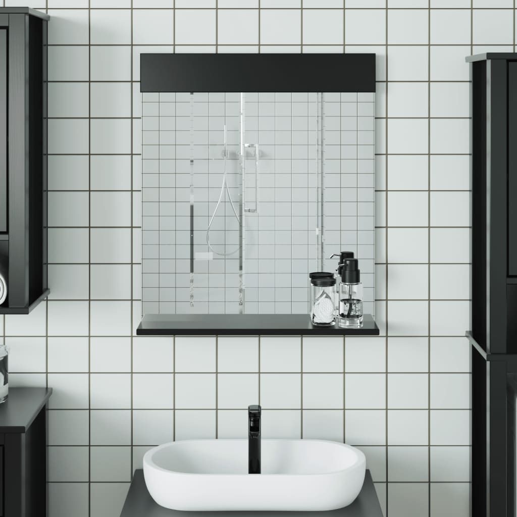 Bathroom Mirror with Shelf BERG Black 60x12x70 cm Solid Wood