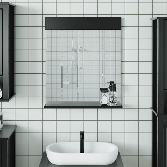 Bathroom Mirror with Shelf BERG Black 60x12x70 cm Solid Wood
