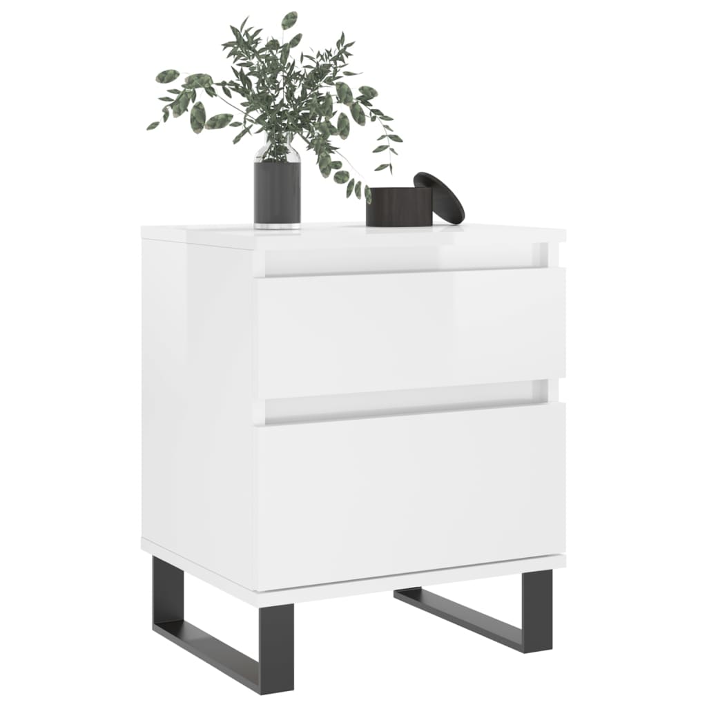 Bedside Cabinets 2 pcs High Gloss White 40x35x50 cm Engineered Wood