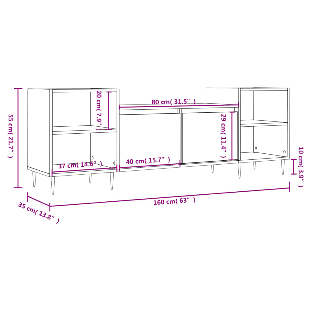 TV Cabinet High Gloss White 160x35x55 cm Engineered Wood