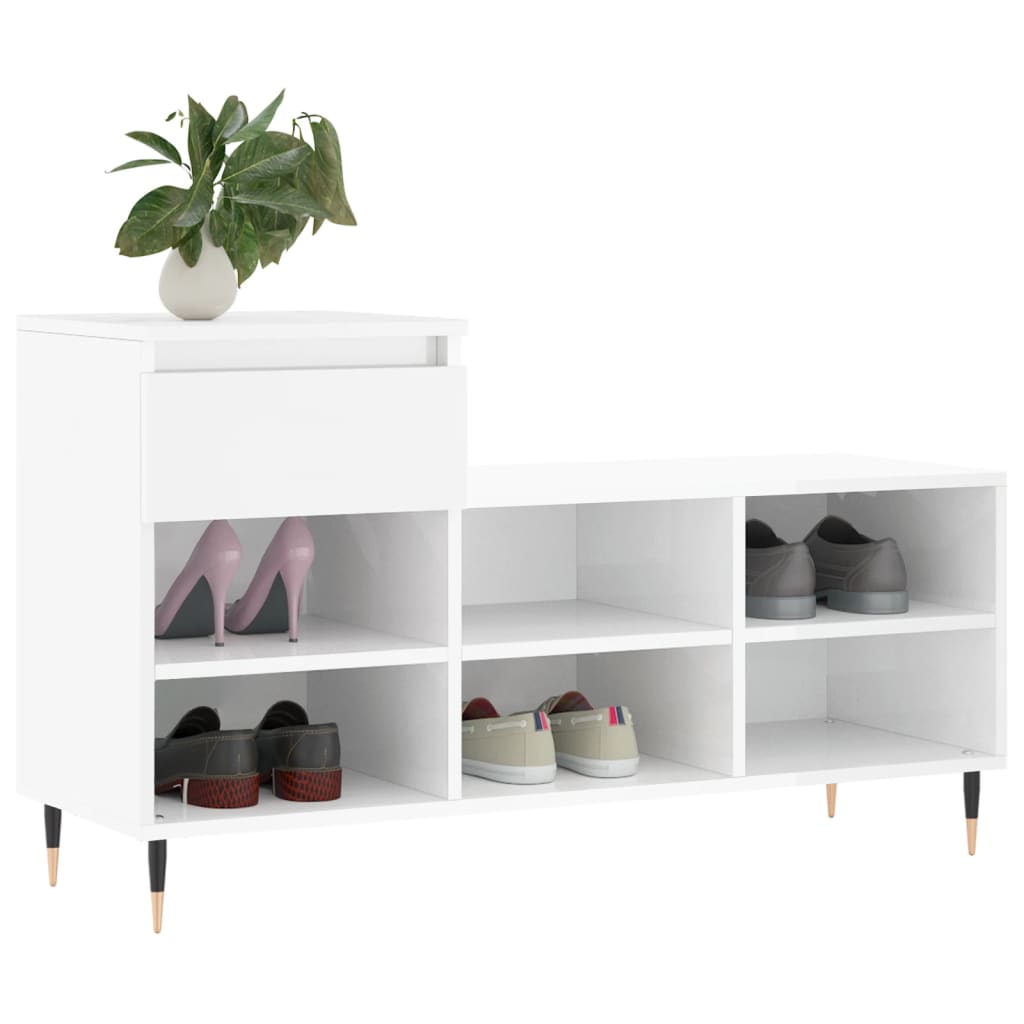 Shoe Cabinet High Gloss White 102x36x60 cm Engineered Wood