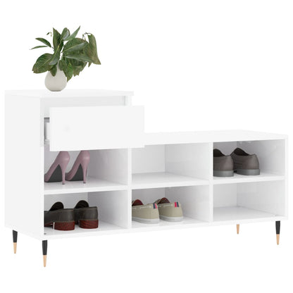 Shoe Cabinet High Gloss White 102x36x60 cm Engineered Wood