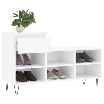 Shoe Cabinet High Gloss White 102x36x60 cm Engineered Wood
