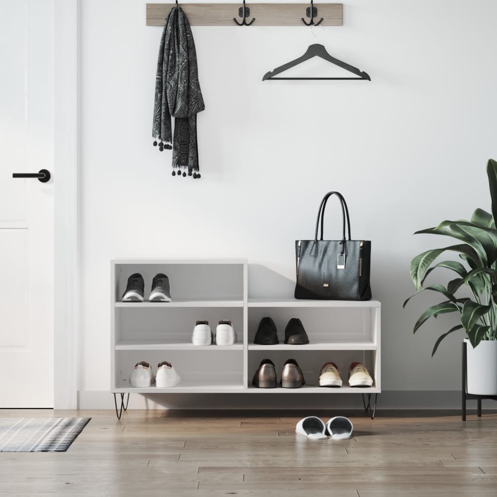 Shoe Cabinet High Gloss White 102x36x60 cm Engineered Wood