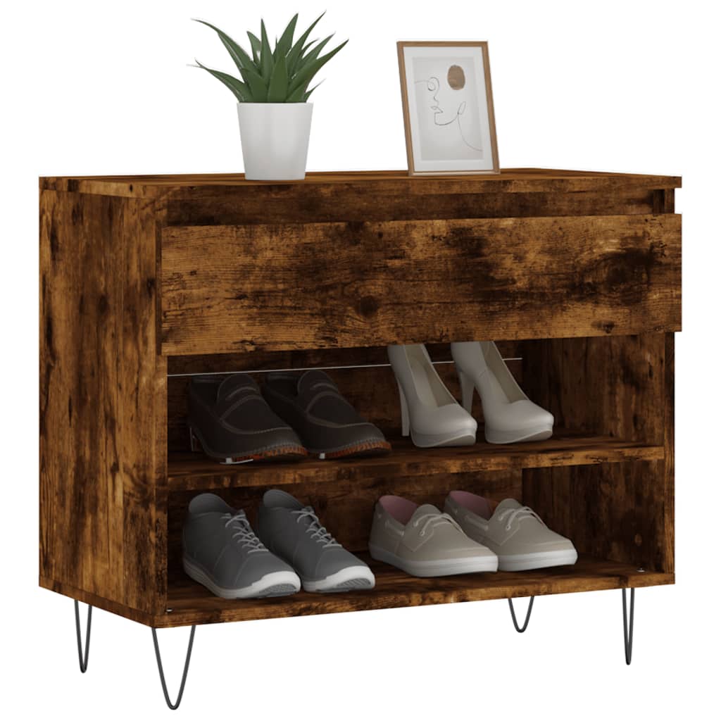 Shoe Cabinet Smoked Oak 70x36x60 cm Engineered Wood