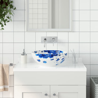 Countertop Basin White and Blue Round Φ41x14 cm Ceramic