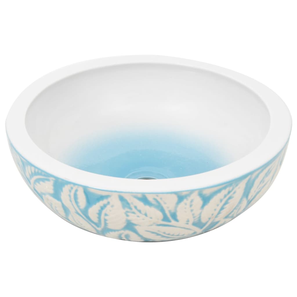 Countertop Basin White and Blue Round Φ41x14 cm Ceramic