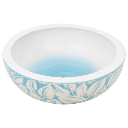 Countertop Basin White and Blue Round Φ41x14 cm Ceramic