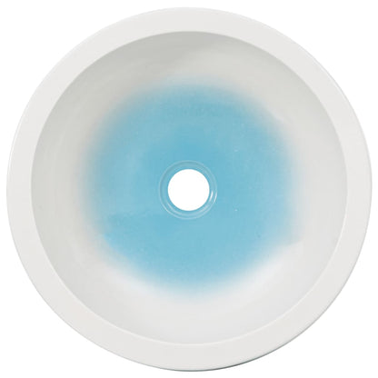 Countertop Basin White and Blue Round Φ41x14 cm Ceramic