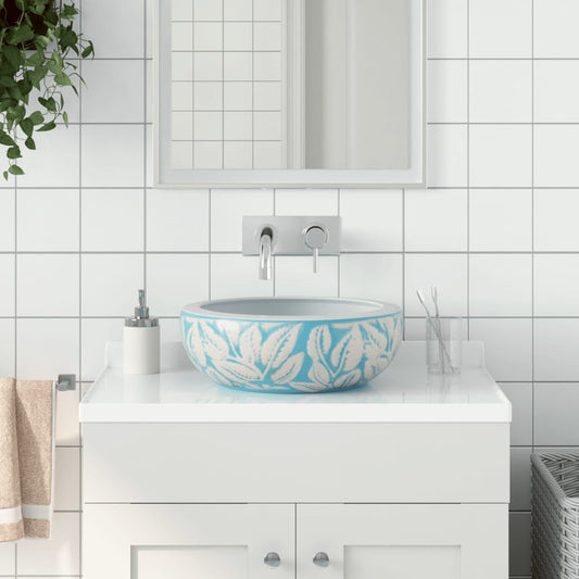 Countertop Basin White and Blue Round Φ41x14 cm Ceramic
