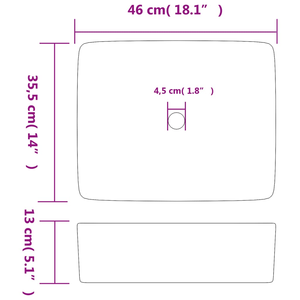 Countertop Basin White Rectangular 46x35.5x13 cm Ceramic