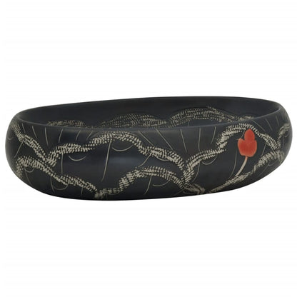 Countertop Basin Black Oval 59x40x15 cm Ceramic