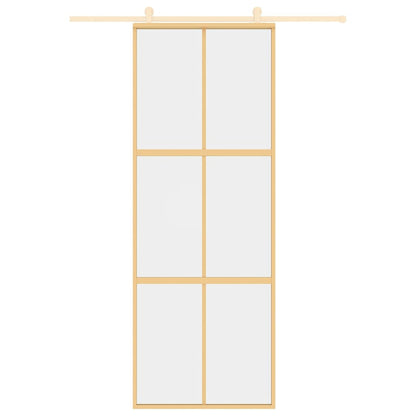 Sliding Door Gold 76x205 cm Clear ESG Glass and Aluminium