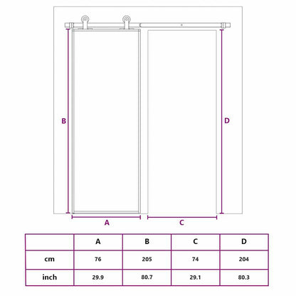 Sliding Door Black 76x205 cm Tempered Glass and Aluminium