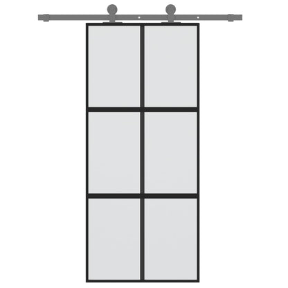 Sliding Door Black 90x205 cm Tempered Glass and Aluminium