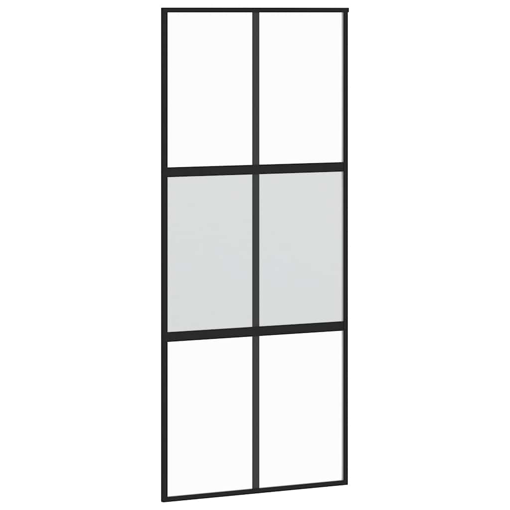 Sliding Door Black 90x205 cm Tempered Glass and Aluminium