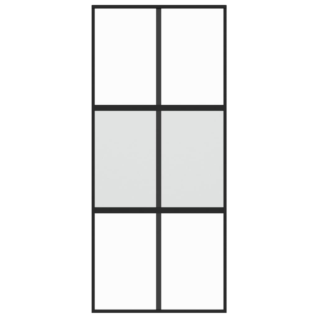 Sliding Door Black 90x205 cm Tempered Glass and Aluminium