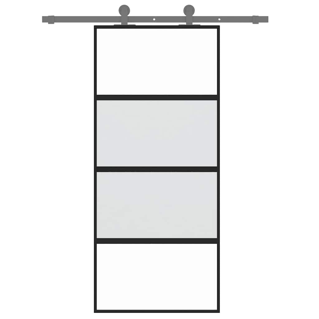 Sliding Door Black 90x205 cm Tempered Glass and Aluminium