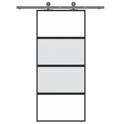 Sliding Door Black 90x205 cm Tempered Glass and Aluminium