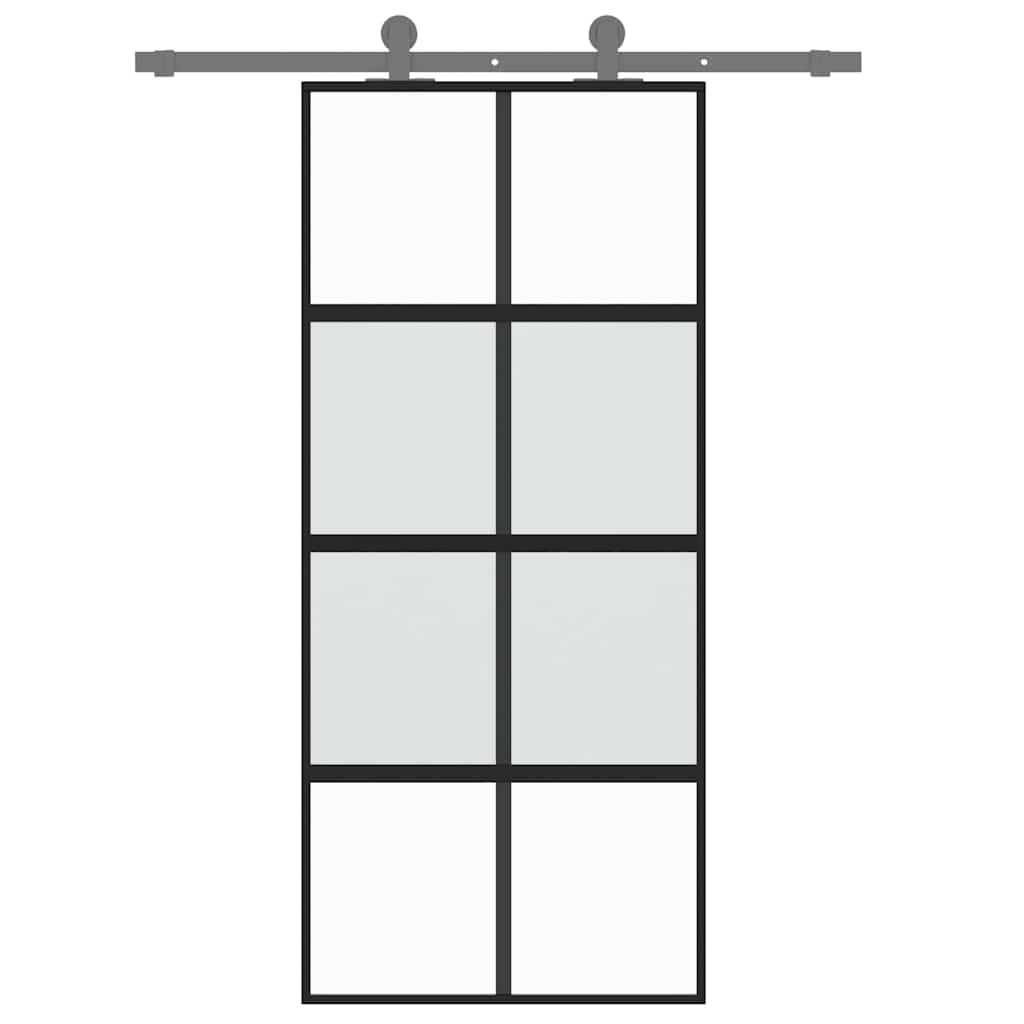 Sliding Door Black 90x205 cm Tempered Glass and Aluminium
