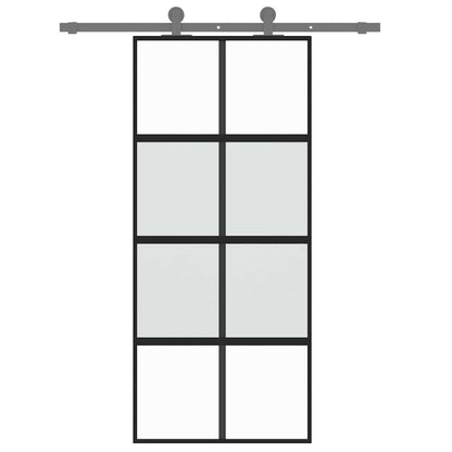 Sliding Door Black 90x205 cm Tempered Glass and Aluminium