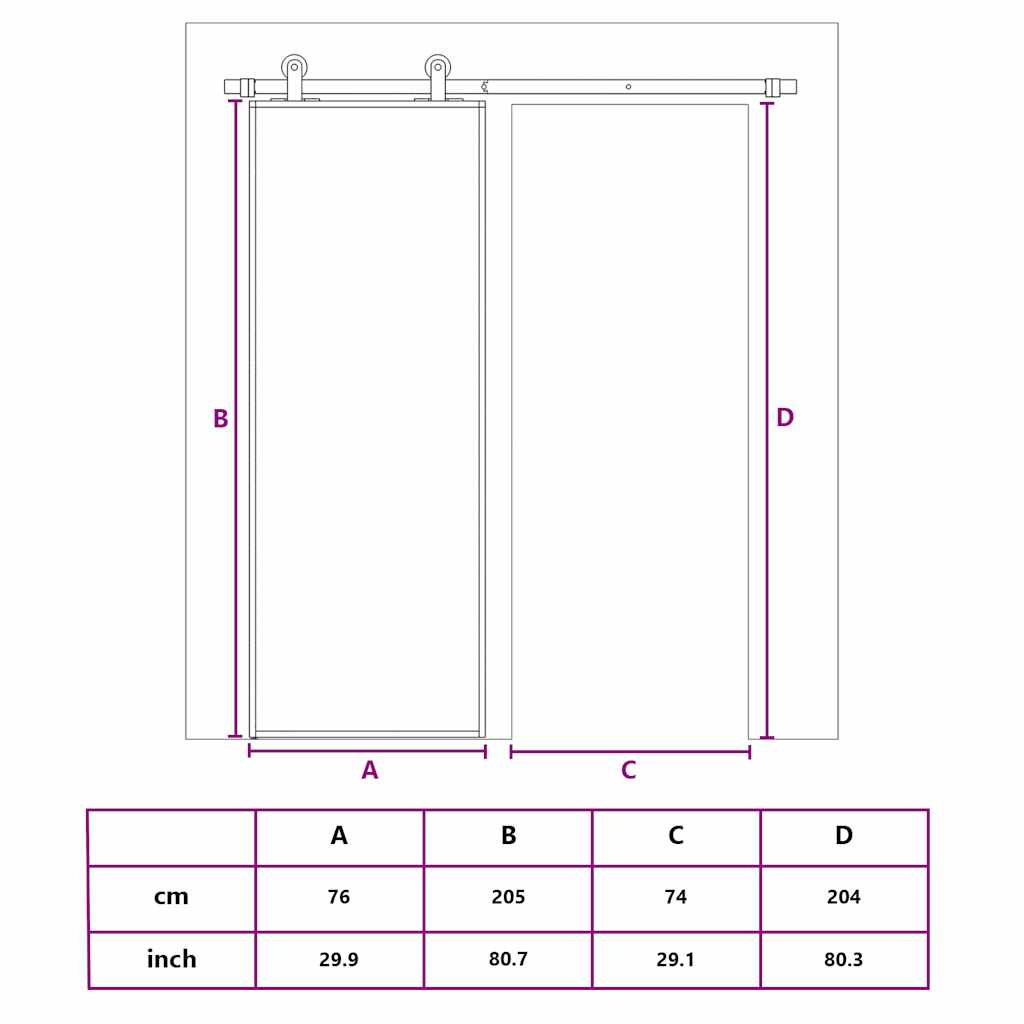 Sliding Door Black 76x205 cm Tempered Glass and Aluminium