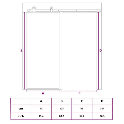Sliding Door Black 90x205 cm Tempered Glass and Aluminium