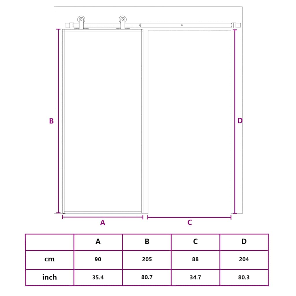 Sliding Door Black 90x205 cm Tempered Glass and Aluminium