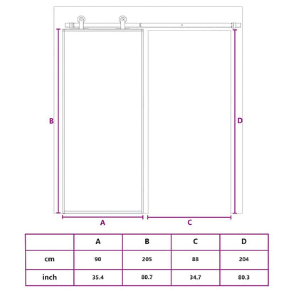 Sliding Door Black 90x205 cm Tempered Glass and Aluminium
