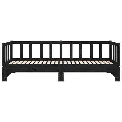 Day Bed with Trundle without Mattress Black 90x200 cm Solid Wood