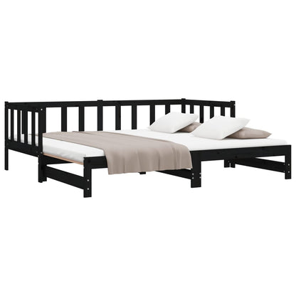 Day Bed with Trundle without Mattress Black 90x200 cm Solid Wood