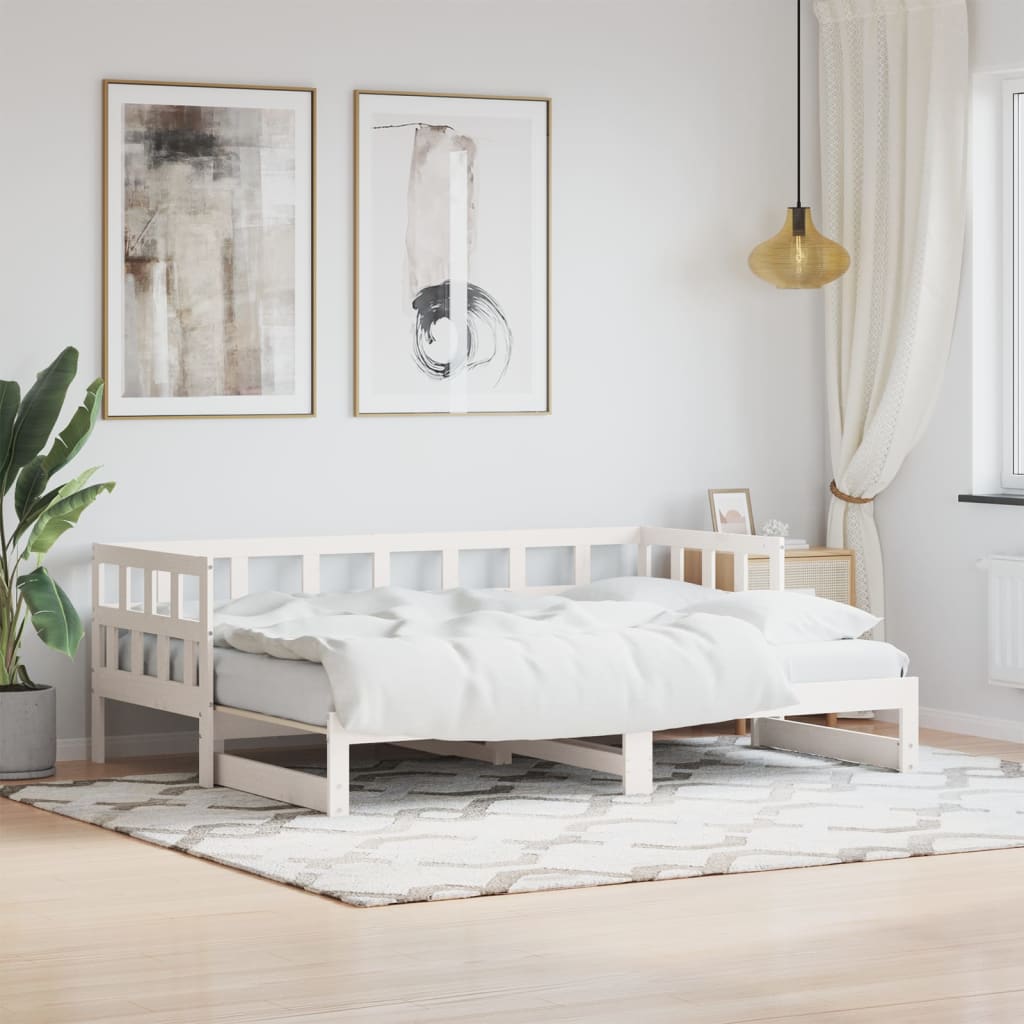 Daybed with Trundle without Mattress White 90x190 cm Single Solid Wood