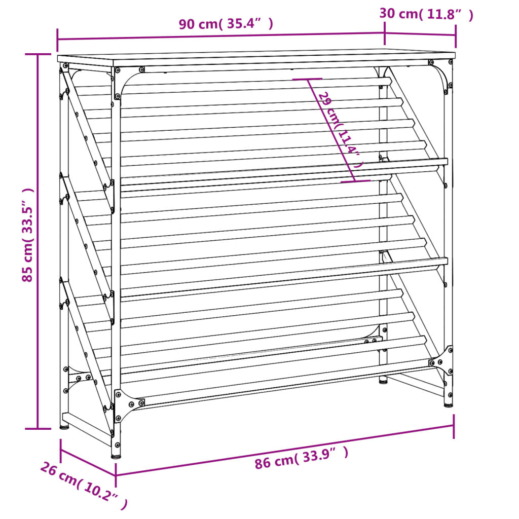 Shoe Rack Brown Oak 90x30x85 cm Engineered Wood