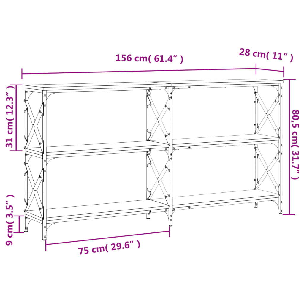 Console Table Smoked Oak 156x28x80.5 cm Engineered Wood