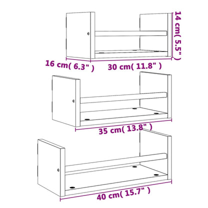 3 Piece Wall Shelf Set with Bars Smoked Oak Engineered wood