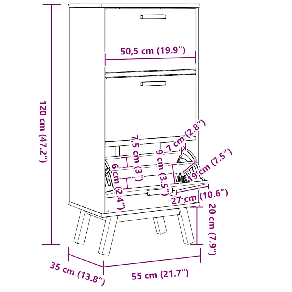 Shoe Cabinet OLDEN Brown 55x35x120cm Solid Wood Pine