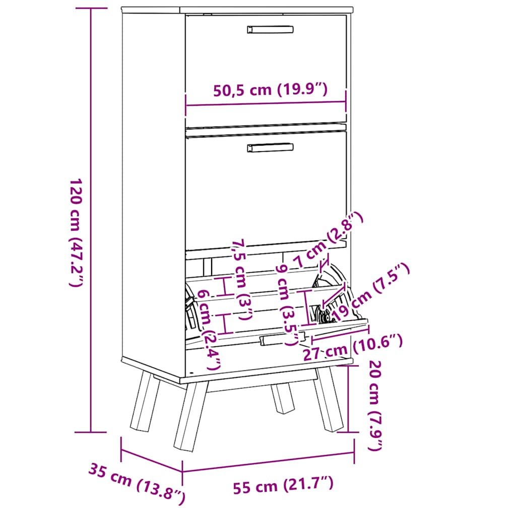 Shoe Cabinet OLDEN Grey and Brown 55x35x120cm Solid Wood Pine