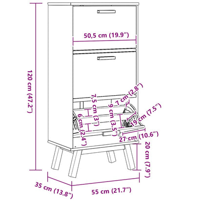 Shoe Cabinet OLDEN Grey and Brown 55x35x120cm Solid Wood Pine