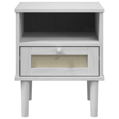 Bedside Cabinet SENJA Rattan Look White 40x35x48 cm Solid Wood Pine