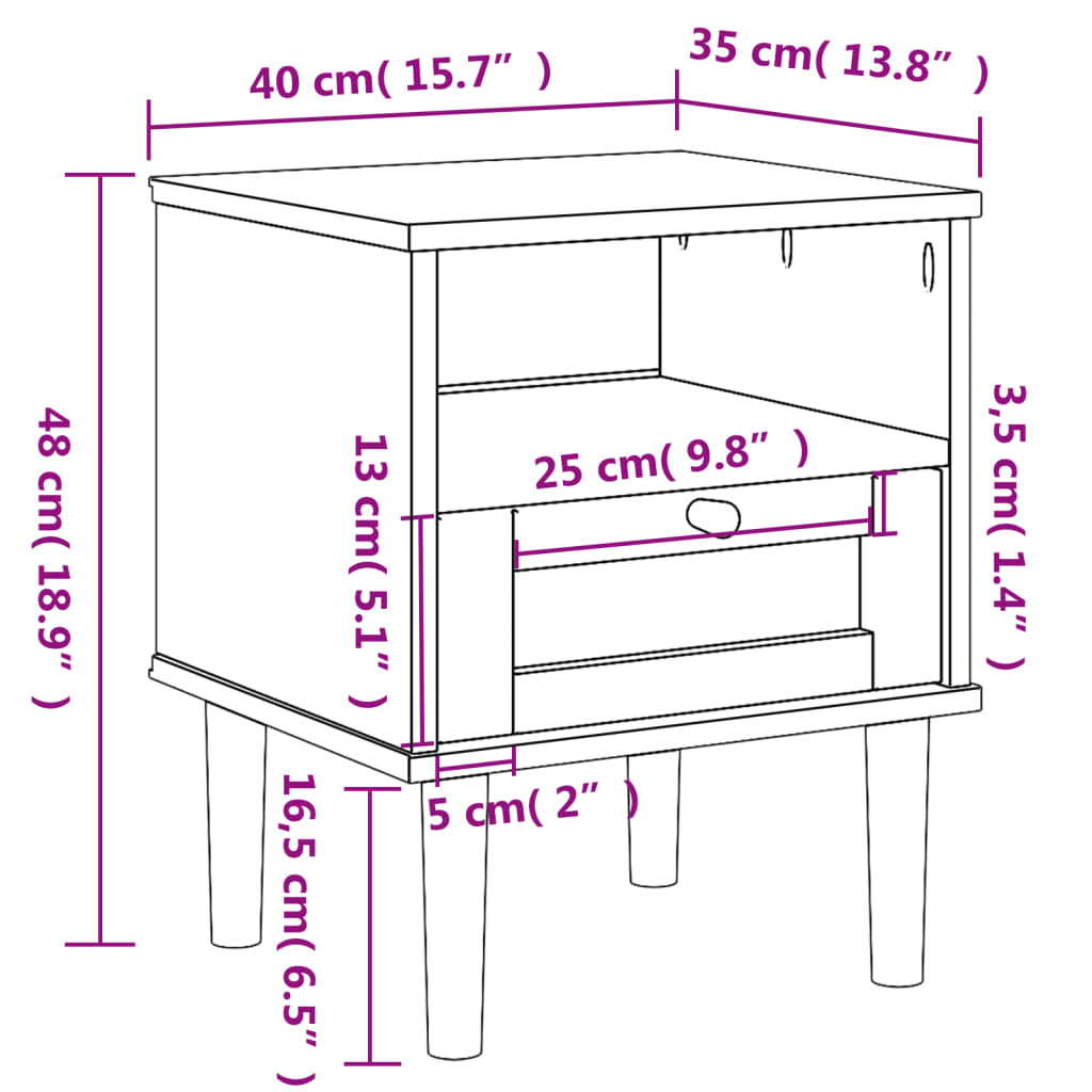 Bedside Cabinet SENJA Rattan Look White 40x35x48 cm Solid Wood Pine