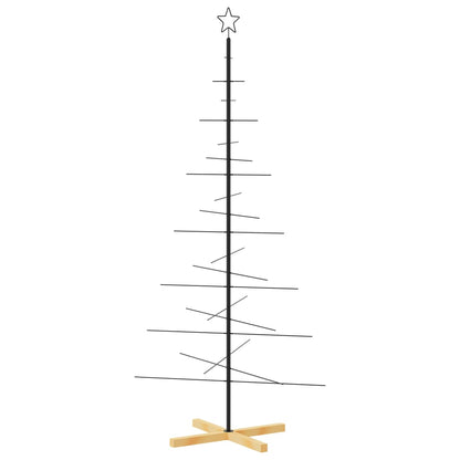 Metal Christmas Tree with Wooden Base Black 180 cm