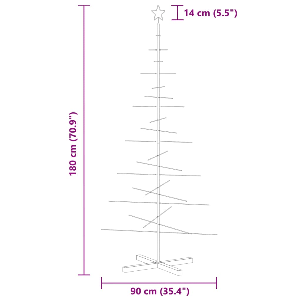 Metal Christmas Tree with Wooden Base Black 180 cm