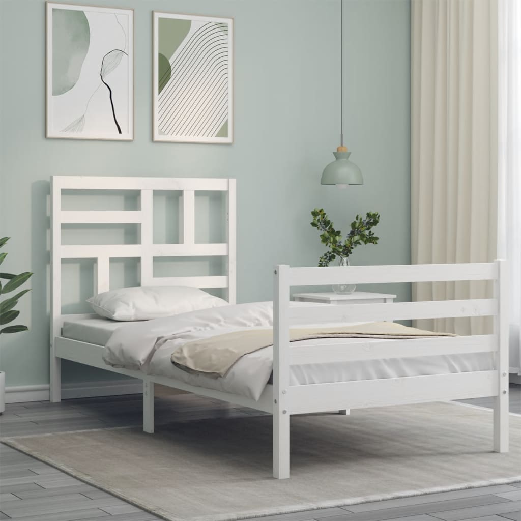 Bed Frame without Mattress White Single Solid Wood