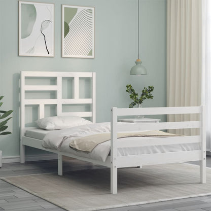 Bed Frame without Mattress White Single Solid Wood