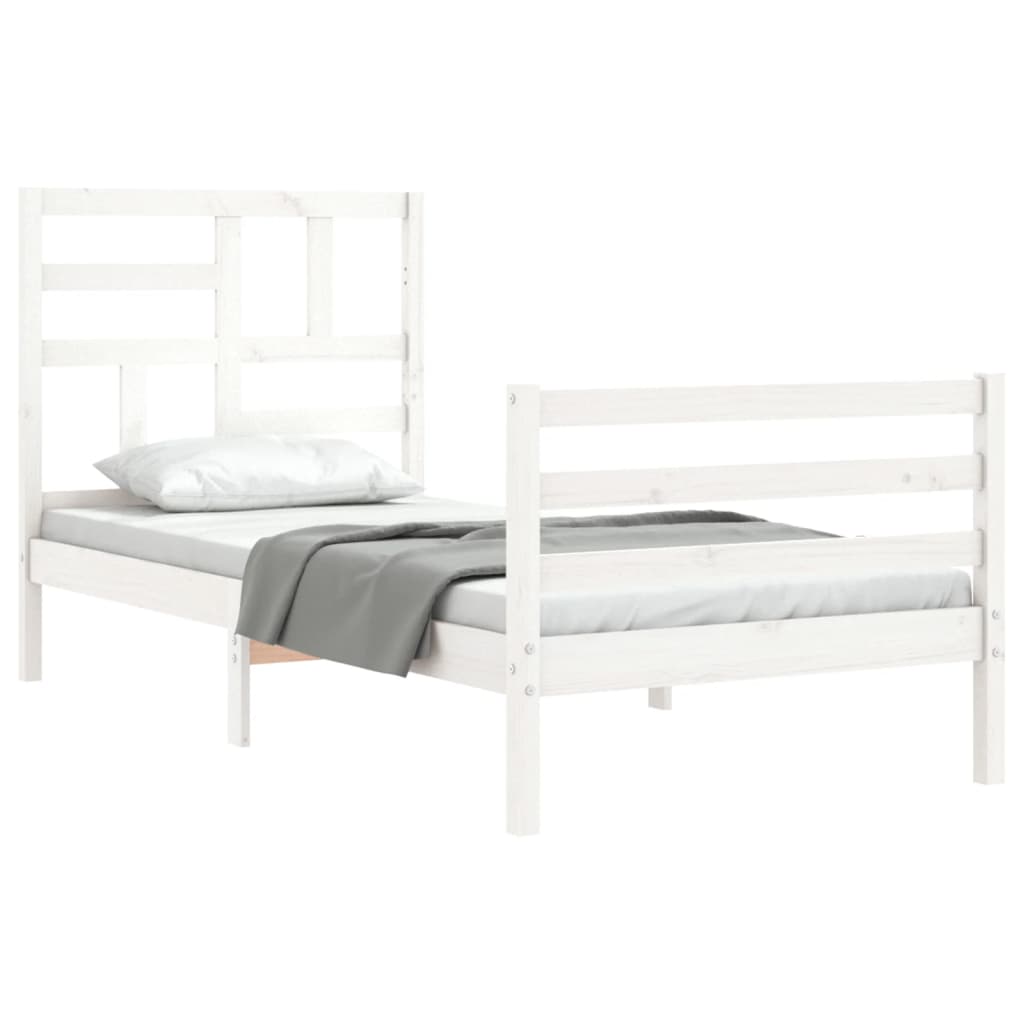 Bed Frame without Mattress White Single Solid Wood