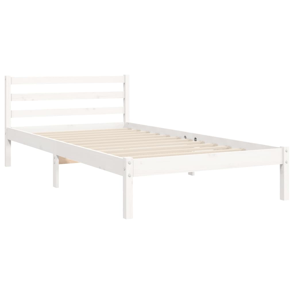 Bed Frame without Mattress White Single Solid Wood