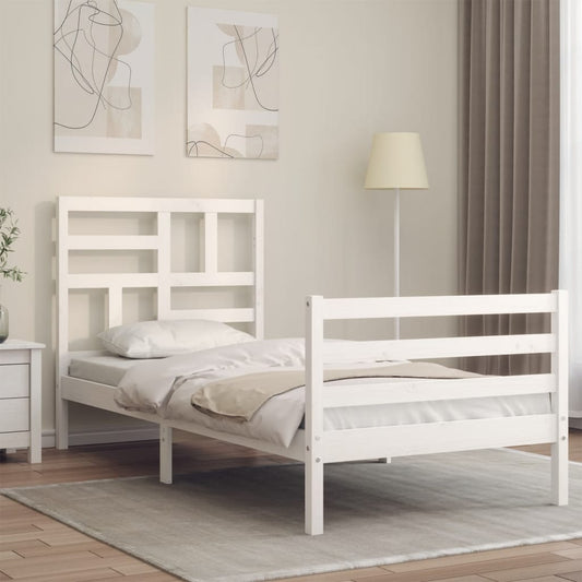 Bed Frame without Mattress White Single Solid Wood