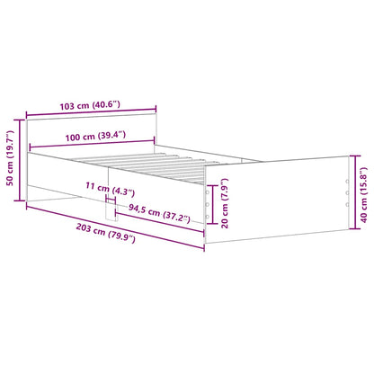 Bed Frame without Mattress Grey Sonoma 100x200 cm Engineered Wood