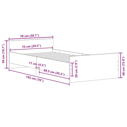 Bed Frame without Mattress Sonoma Oak 75x190 cm Small Single  Engineered Wood