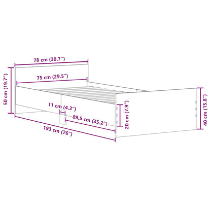 Bed Frame without Mattress Smoked Oak 75x190 cm Small Single  Engineered Wood